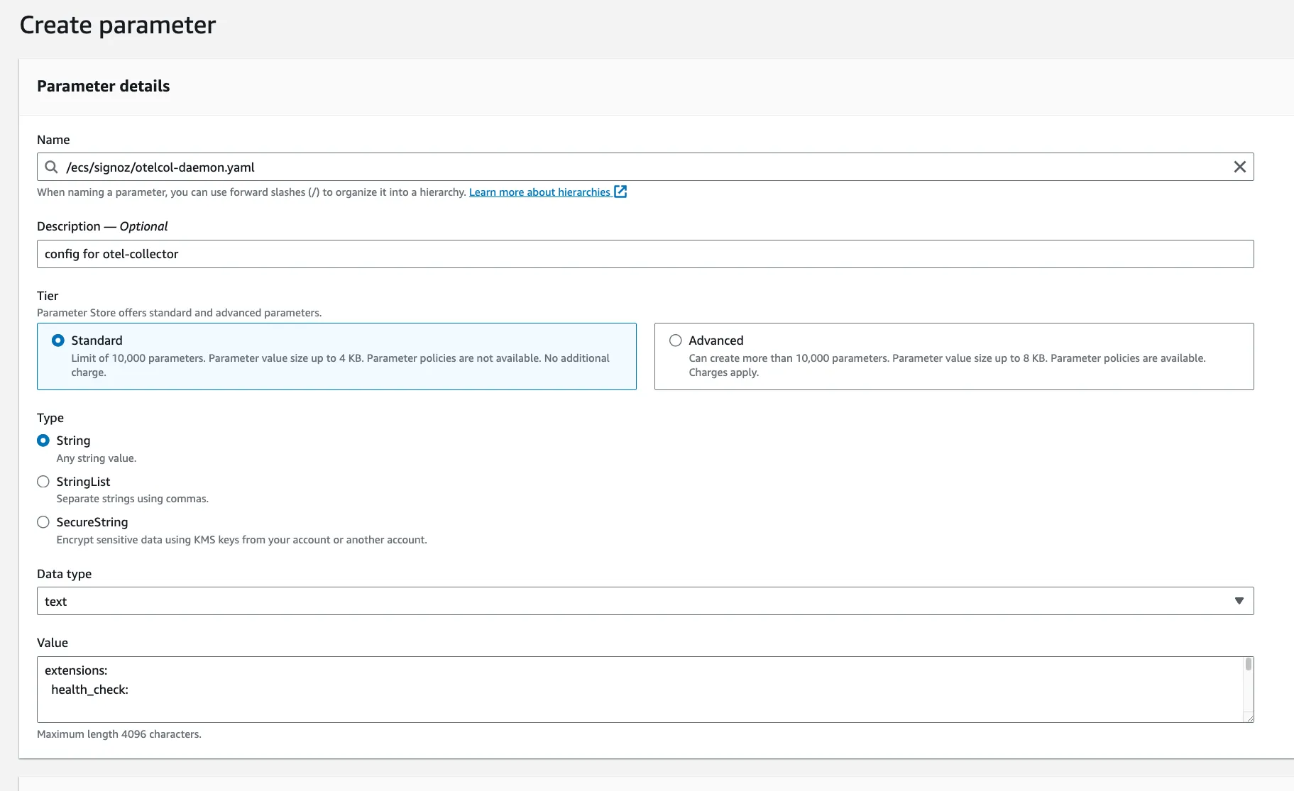 OtelCol Config in Parameter Store