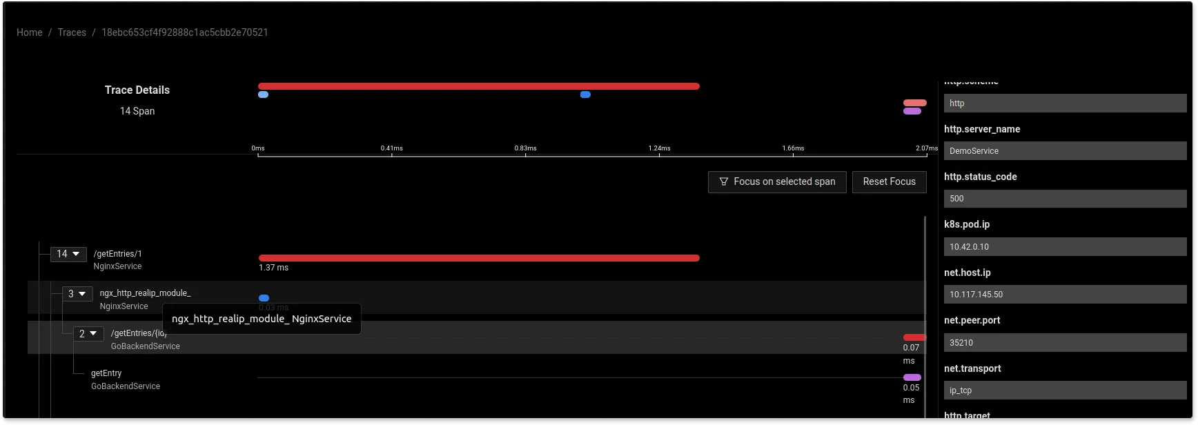 spans with http status codes in attributes